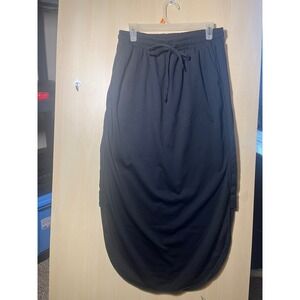 Three Bird Nest Black Drawstring Waist Tulip Hem Midi Skirt with Pockets XL